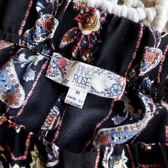 Pink Rose Floral Black Palazzo Pants - Picture 4 of 4